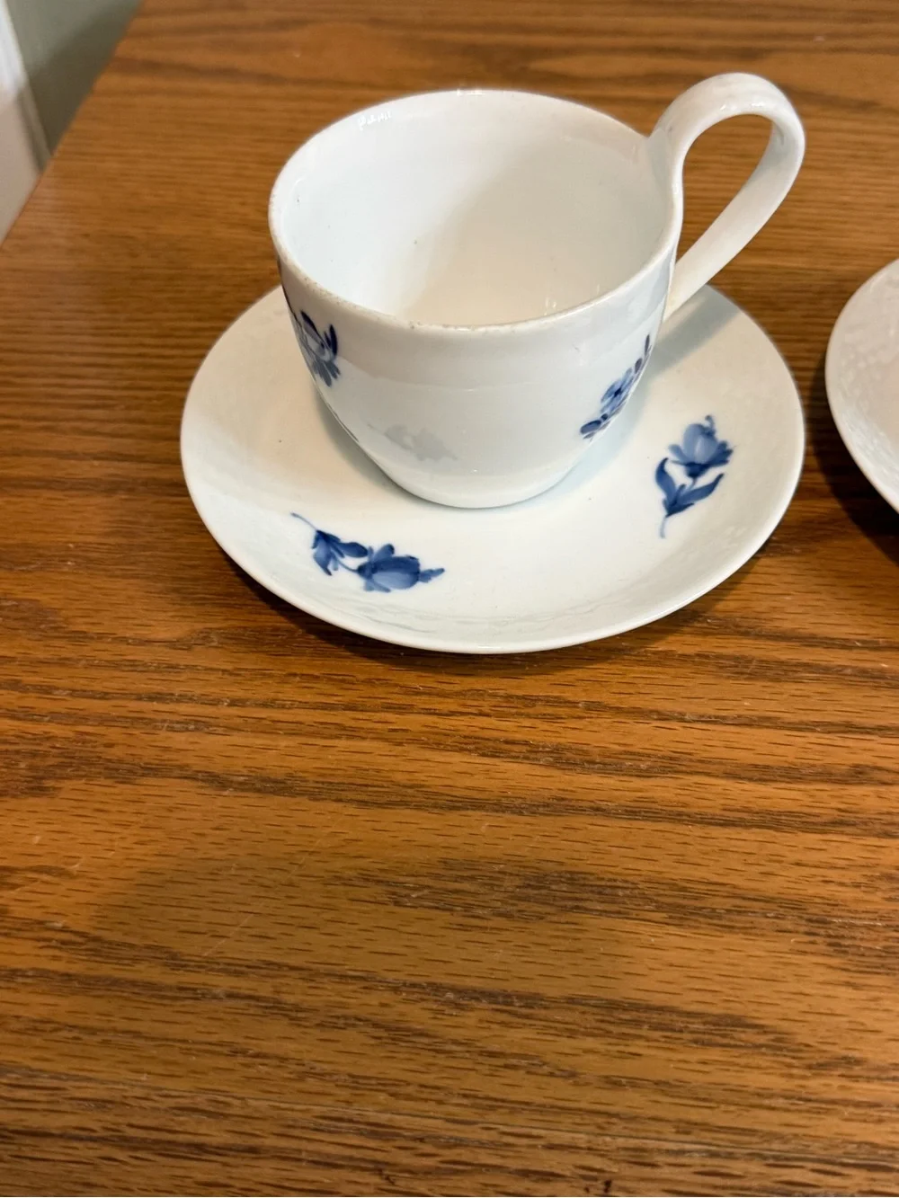 Vintage Pair 2 Sets Royal Copenhagen Blue Flowers Angular Cup Saucer Design 8193